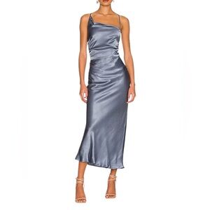 Shona Joy NEW La Lune Asymmetrical Bias Cowl Midi Dress in Blue Smoke